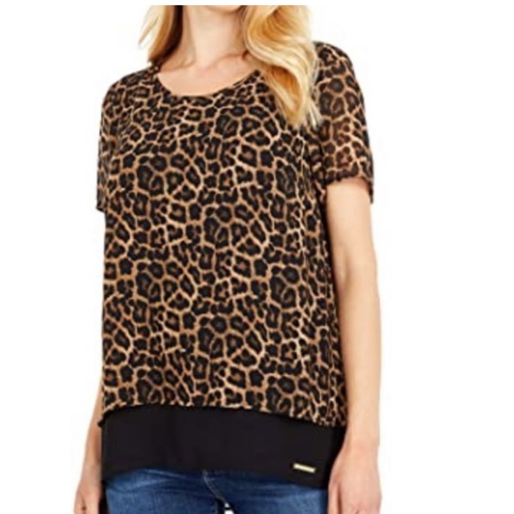 MICHAEL Michael Kors Women’s Size P/S Animal Print Leopard Chiffon Blouse Shirt